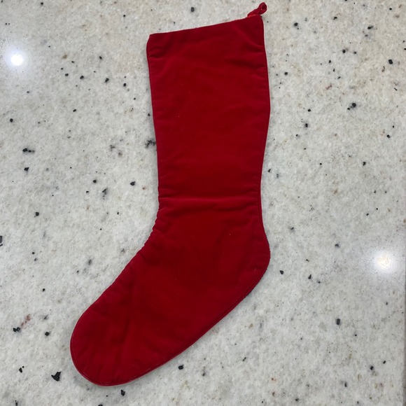 Vintage Needlepoint Christmas Stocking Angel with Trumpet Roses Red Velvet Back - Picture 3 of 3